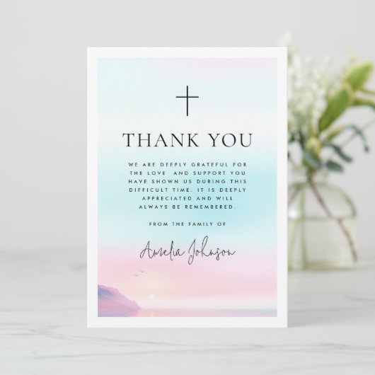 Zachte pastel zonsopgang begrafenissympathie bedankkaart (Staand voorkant)