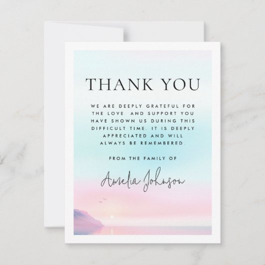 Zachte pastel zonsopgang met vogels begrafenissymp bedankkaart (Voorkant)