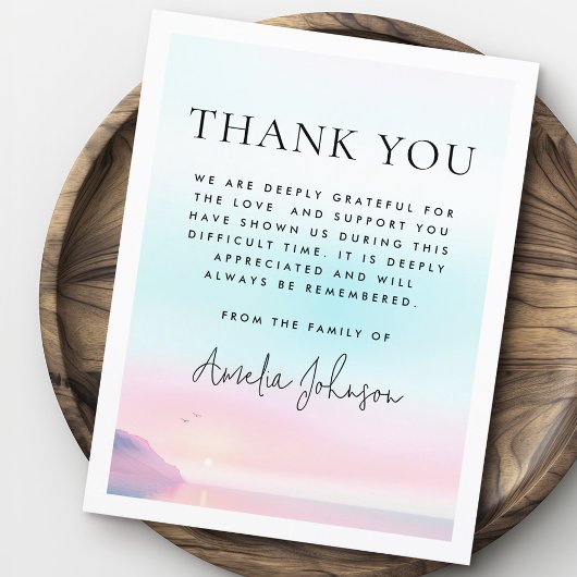 Zachte pastel zonsopgang met vogels begrafenissymp bedankkaart