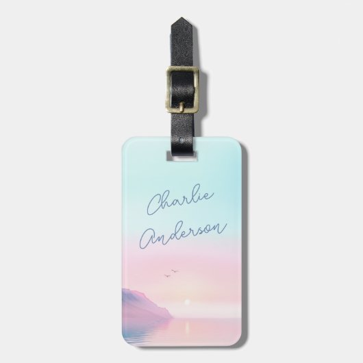 Zachte pastel zonsopgang met vogels scriptnaam bagagelabel (Voorkant verticaal)