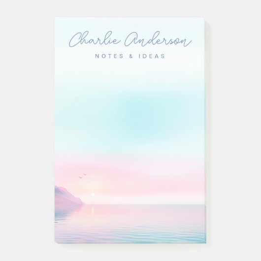 Zachte pastel zonsopgang met vogels scriptnaam post-it® notes (Voorkant)