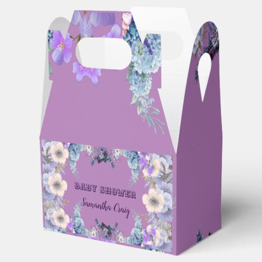 Zachte pastelblauw bloeit Paarse Lila Baby shower Bedankdoosjes (Geopend)