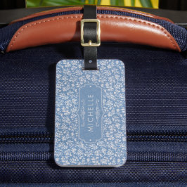 Zachte Pastelblauw & Grijs Witte Bloem Boho Patroo Bagagelabel