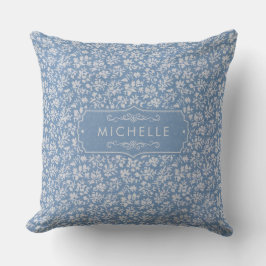 Zachte Pastelblauw & Grijs Witte Bloem Boho Patroo Kussen