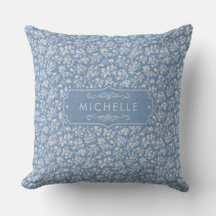 Zachte Pastelblauw & Grijs Witte Bloem Boho Patroo Kussen