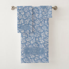Zachte Pastelblauw & Grijs Witte Bloemige Boho Pat Bad Handdoek