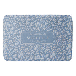 Zachte Pastelblauw & Grijs Witte Bloemige Boho Pat Badmat