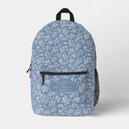 Zachte Pastelblauw & Grijs Witte Bloemige Boho Pat Bedrukte Rugzak