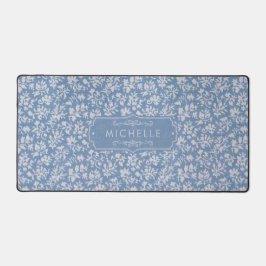 Zachte Pastelblauw & Grijs Witte Bloemige Boho-Pat Bureaumat
