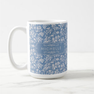Zachte Pastelblauw & Grijs Witte Bloemige Boho Pat Koffiemok