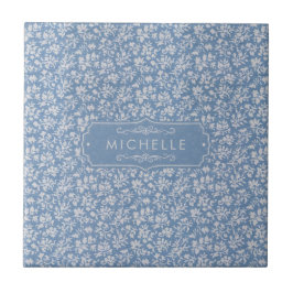 Zachte Pastelblauw & Grijs Witte Bloemige Boho-Pat Tegeltje
