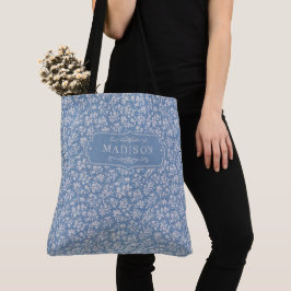 Zachte Pastelblauw & Grijs Witte Bloemige Boho Pat Tote Bag