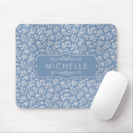 Zachte Pastelblauw & Grijs Witte Bloemrijke Boho P Muismat