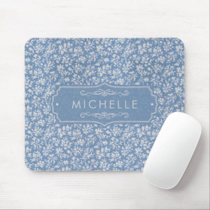 Zachte Pastelblauw & Grijs Witte Bloemrijke Boho P Muismat