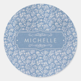 Zachte Pastelblauw & Grijs Witte Bloemrijke Boho P Ronde Sticker