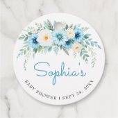 Zachte Pastelblauwe Bloem Elegant Baby Shower Favo Bedankjes Labels (Achterkant)