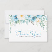 Zachte Pastelblauwe Bloemige Baby Shower Bedankkaart (Voorkant)