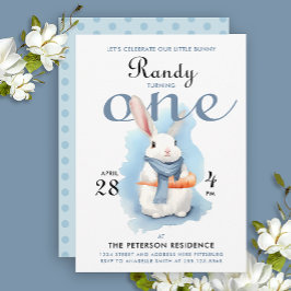 Zachte Pastelblauwe Konijn Eerste Verjaardag Water Kaart