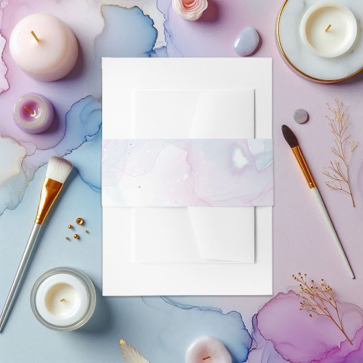 Zachte pastelblauwe, Lila en gouden alcoholinkt Uitnodigingen Wikkel