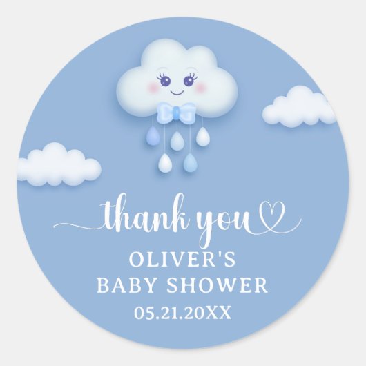 Zachte pastelblauwe wolk 9 jongen baby shower ronde sticker (Voorkant)