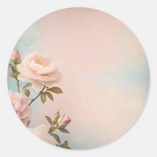 Zachte pastelbloem motief op roze achtergrond ronde sticker