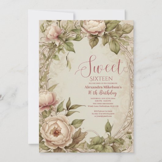 Zachte pastelbloem Waterverf Sweet 16 Kaart (Voorkant)