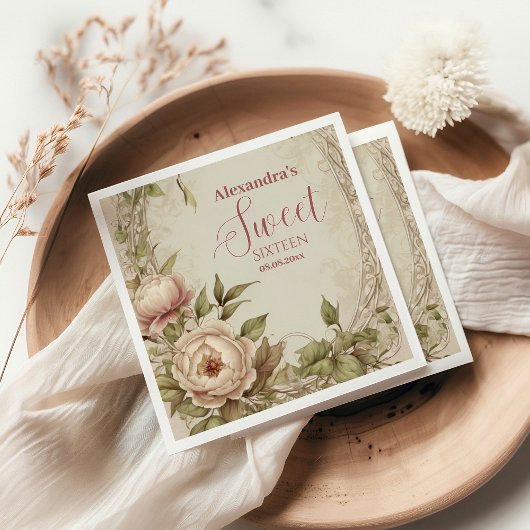 Zachte pastelbloem Waterverf Sweet 16 Servet