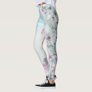 Zachte pastelbloemen Floral Luxe Elegant Patroon Leggings