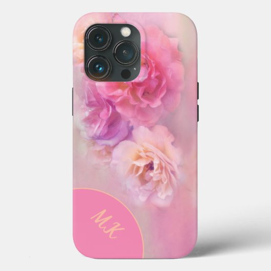 Zachte pastelbloemen monogrammed Case-Mate iPhone case (Achterkant)