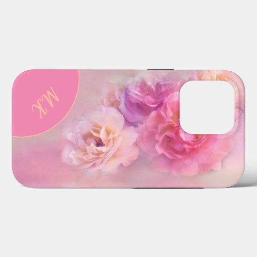 Zachte pastelbloemen monogrammed Case-Mate iPhone case (Achterkant (horizontaal))