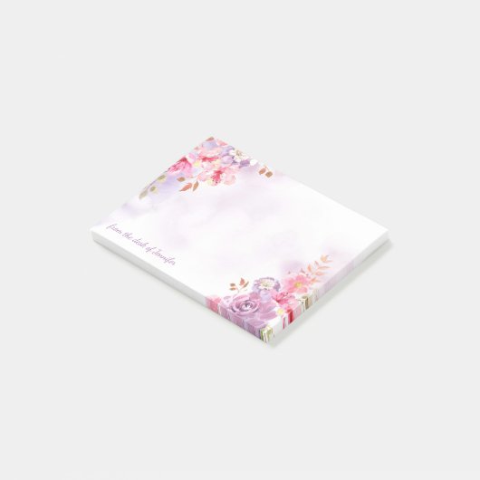 Zachte pastelflorale waterverf met aangepaste naam post-it® notes (Schuin)