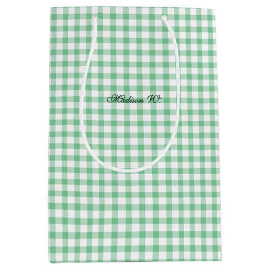 Zachte Pastelgroene Gingham Patroon Medium Cadeauzakje (Voorkant)