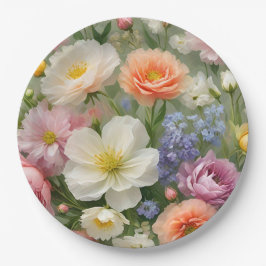Zachte Pastelkleuren Bloemendruk Papieren Bordje