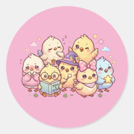 Zachte Pastelkuikenstickerset Ronde Sticker