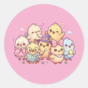 Zachte Pastelkuikenstickerset Ronde Sticker