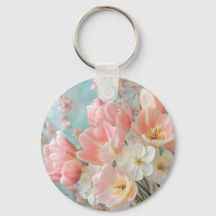 Zachte pastellente bloemen ontwerp delicate bloeme sleutelhanger