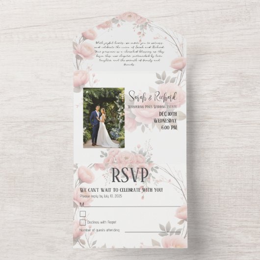 Zachte pastelpapiertuin | Minimale bloemenbruiloft All In One Uitnodiging (Binnen)