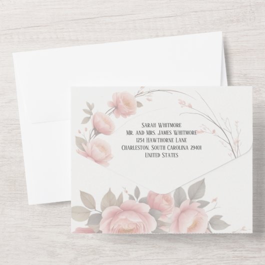 Zachte pastelpapiertuin | Minimale bloemenbruiloft All In One Uitnodiging (Achterkant)