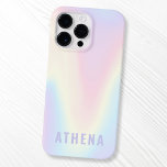 Zachte pastelregenboog, trendy modern minimaal Case-Mate iPhone 14 pro max hoesje<br><div class="desc">Trendy iPhone case pastel met een zachte pastelregenboogpatroon achtergrond en jouw naam in licht paars.</div>