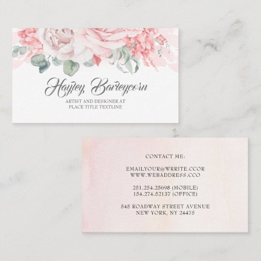 Zachte pastelroze bloemen Elegant Stijlvol Modern Visitekaartje (Voorkant / Achterkant)