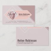 Zachte pastelroze fotokaart met diamant visitekaartje (Voorkant / Achterkant)