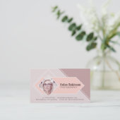 Zachte pastelroze fotokaart met diamant visitekaartje (Staand voorkant)