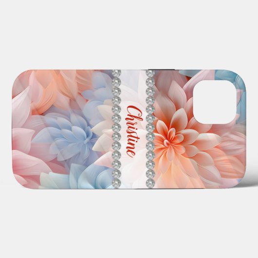 Zachte pastels 3D dahlia's, diamant lijst op maat Case-Mate iPhone Case (Achterkant (horizontaal))