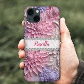 Zachte pastels 3D dahlia's, diamant lijst op maat Case-Mate iPhone Case
