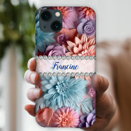 Zachte pastels 3D dahlia's & rozen, diamant lijst Case-Mate iPhone Case