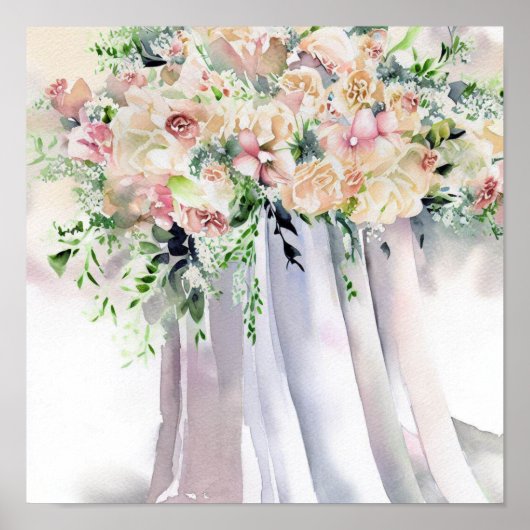 Zachte pastels, Bruids Cascading Bouquet 1, Poster (Voorkant)