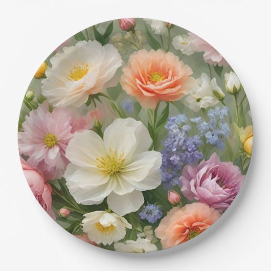 Zachte Pastels Floral Print Papieren Bordje (Voorkant)