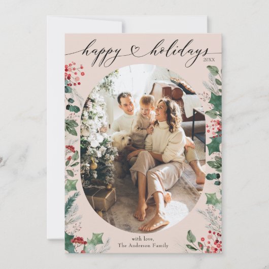 Zachte Pastels Roze Groen Eenvoudige Foto Feestdagenkaart (Voorkant)