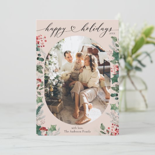 Zachte Pastels Roze Groen Eenvoudige Foto Feestdagenkaart (Staand voorkant)