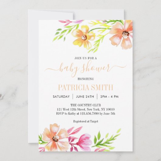 Zachte pastels waterverf floral Baby shower Kaart (Voorkant)